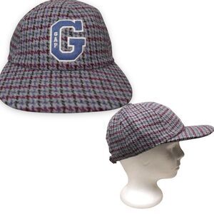 Gap Hat Adult‎ Strapback Red Gray Tweed Houndstooth Cap Varsity Logo Collegiate